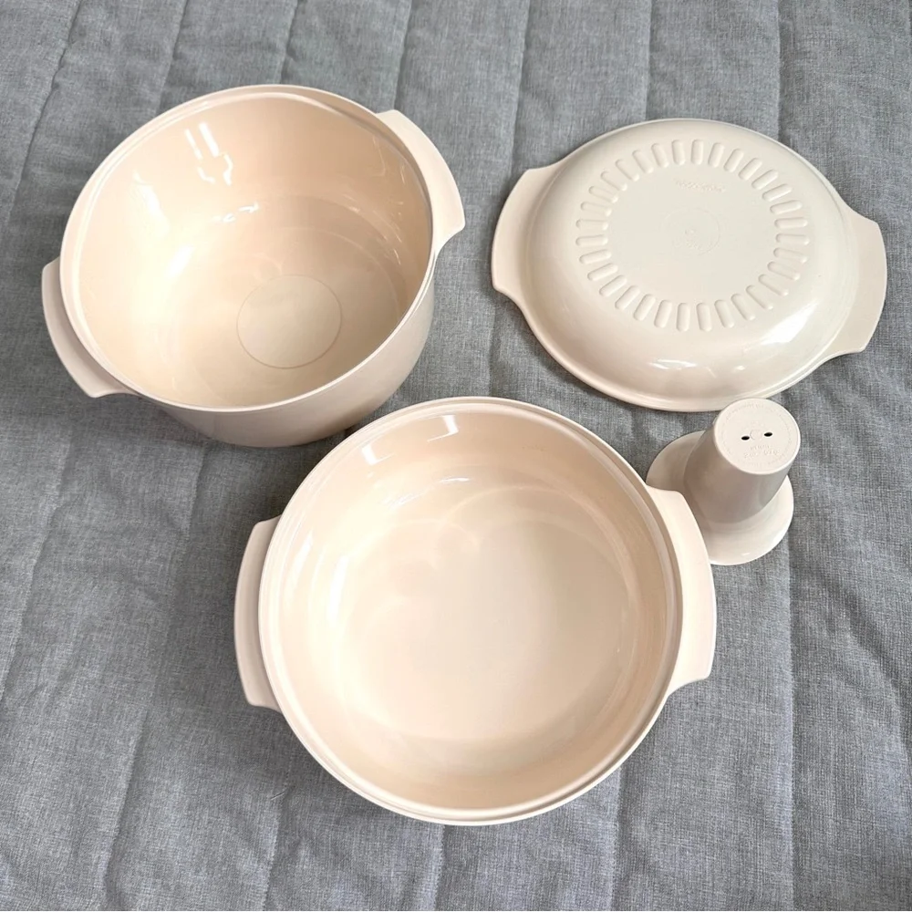 Vintage Tupperware Microwave Cooker Steamer System almond 4 pieces set Lid Cone - Picture 1 of 12